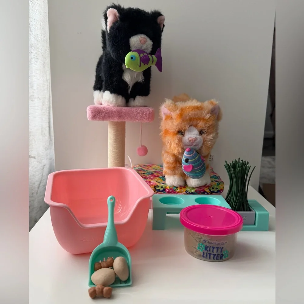 AMERICAN GIRL Cat Care Essentials +Truly Me Orange Tabby & Tuxedo Cats Bundle